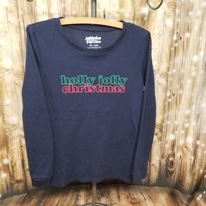 Jammies for Families Holly Jolly Christmas Waffle Knit Women XS Navy Long Sleeve